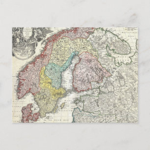 Vintage Map of Scandinavia (1730) Postcard