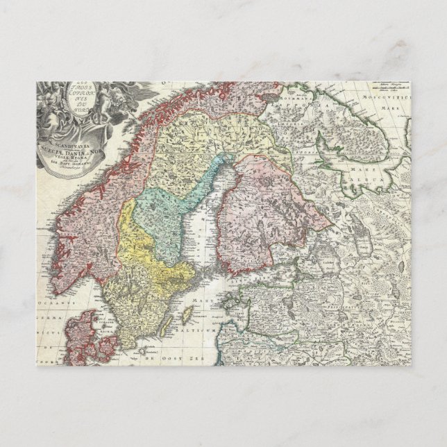 Vintage Map of Scandinavia (1730) Postcard (Front)