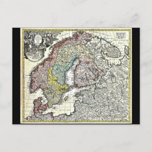 Vintage Map of Scandinavia, Norway, Sweden... Postcard