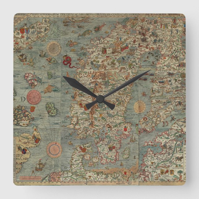 Vintage Map of Scandinavia Square Wall Clock (Front)