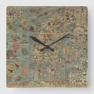 Vintage Map of Scandinavia Square Wall Clock