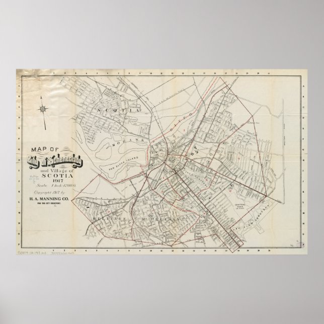 Vintage Map of Schenectady NY (1917) Poster (Front)
