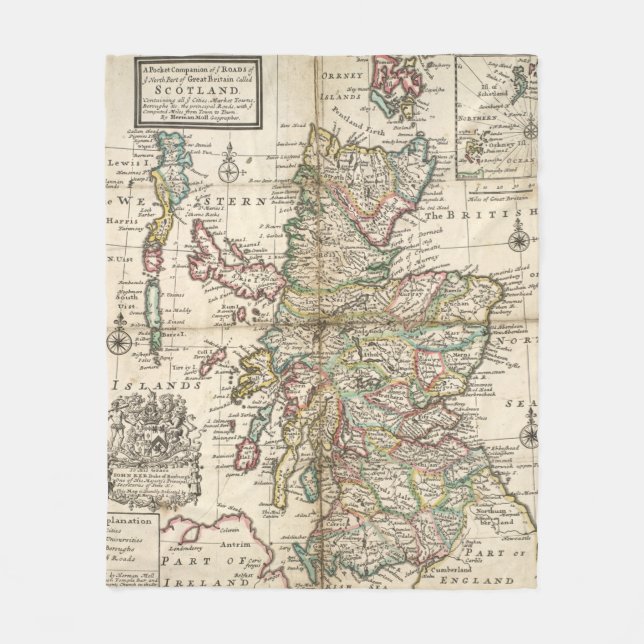 Vintage Map of Scotland (1718) Fleece Blanket (Front)