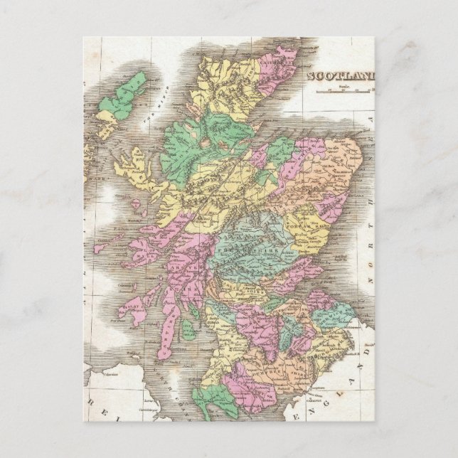 Vintage Map of Scotland (1827) Postcard (Front)