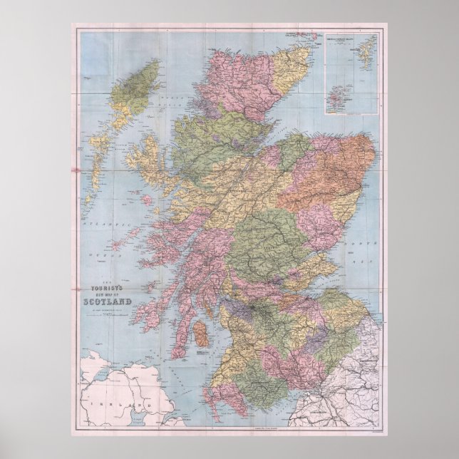 Vintage Map of Scotland (1892) Poster (Front)