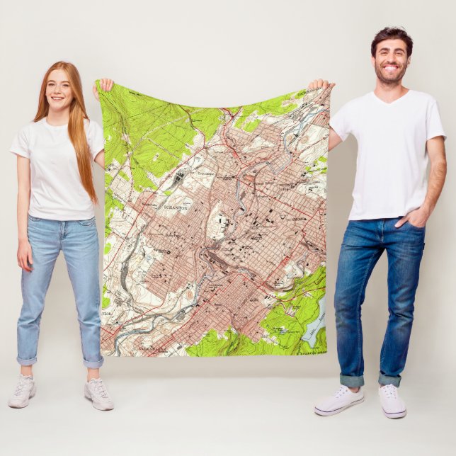 Vintage Map of Scranton Pennsylvania (1947) Fleece Blanket (In Situ)