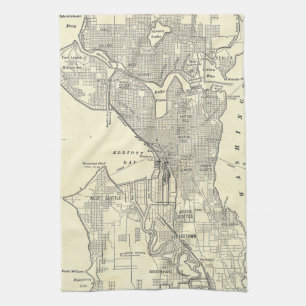 Vintage Map of Seattle (1914) Tea Towel