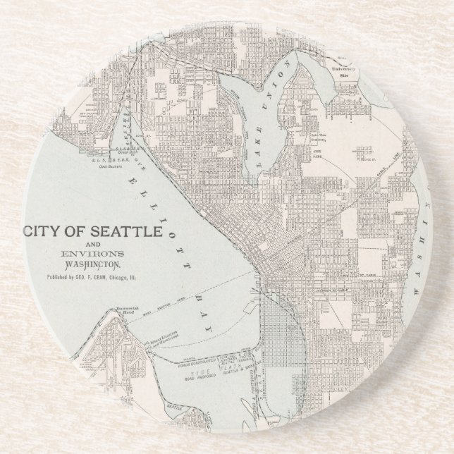 Vintage Map of Seattle Washington (1901) Coaster (Front)