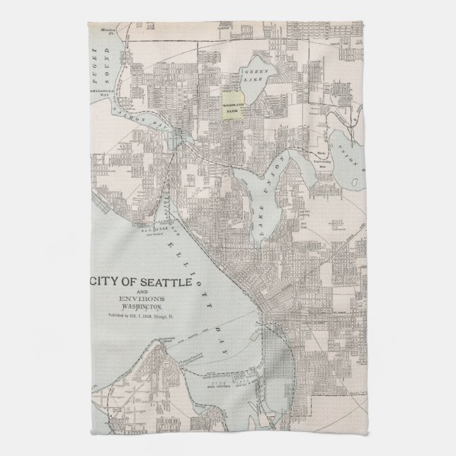 Vintage Map of Seattle Washington (1901) Tea Towel (Vertical)