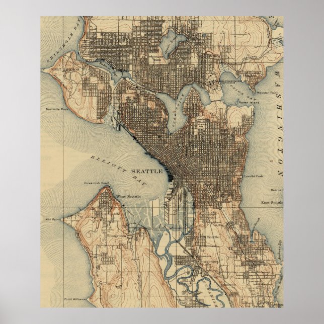 Vintage Map of Seattle Washington (1908) 2 Poster (Front)