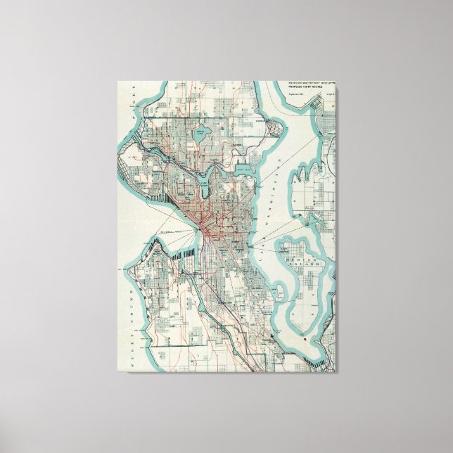 Vintage Map of Seattle Washington (1911) Canvas Print (Front)
