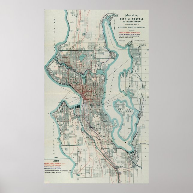Vintage Map of Seattle Washington (1911) Poster (Front)