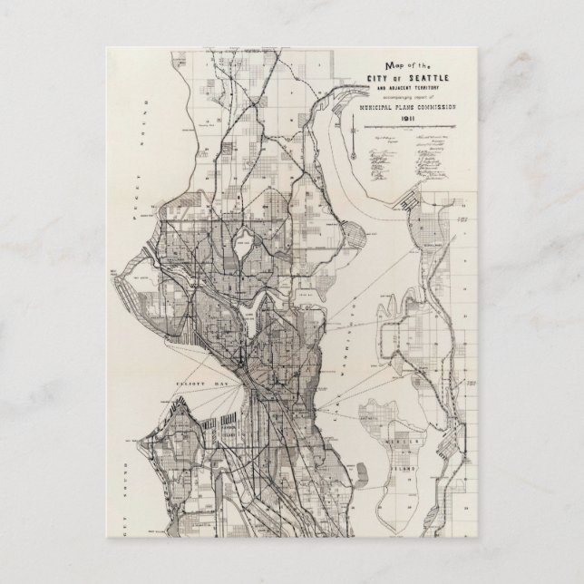 Vintage Map of Seattle Washington Postcard (Front)