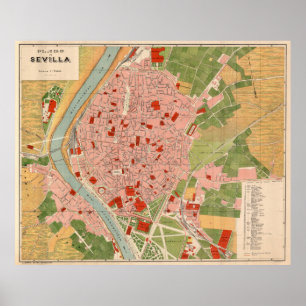 Vintage Map of Seville Spain (1918) Poster