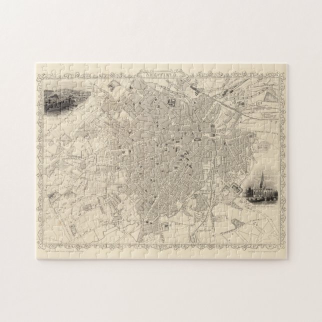 Vintage Map of Sheffield England (1851) Jigsaw Puzzle (Horizontal)