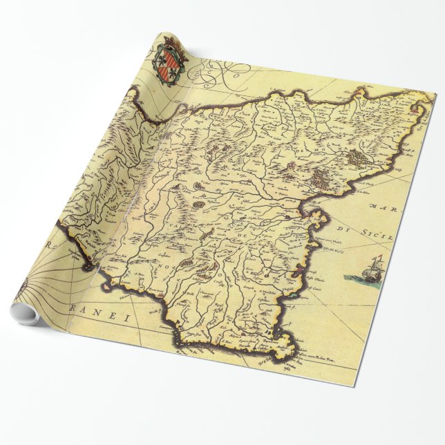 Vintage Map of Sicily Italy (1600s) Wrapping Paper (Unrolled)