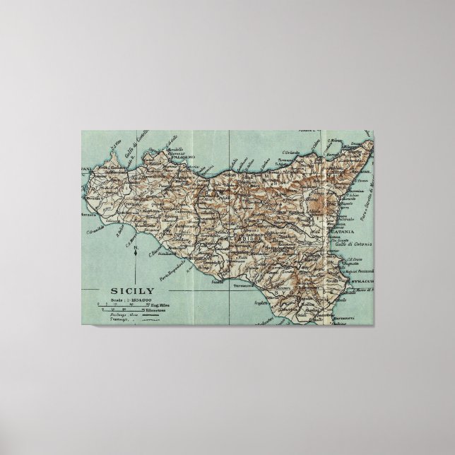 Vintage Map of Sicily Italy (1911) Canvas Print (Front)