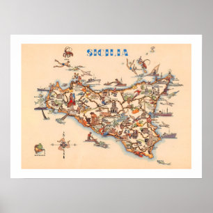 Vintage Map of Sicily Print