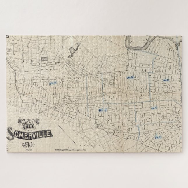 Vintage Map of Somerville MA (1910) Jigsaw Puzzle (Horizontal)