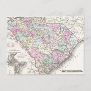 Vintage Map of South Carolina (1855) Postcard