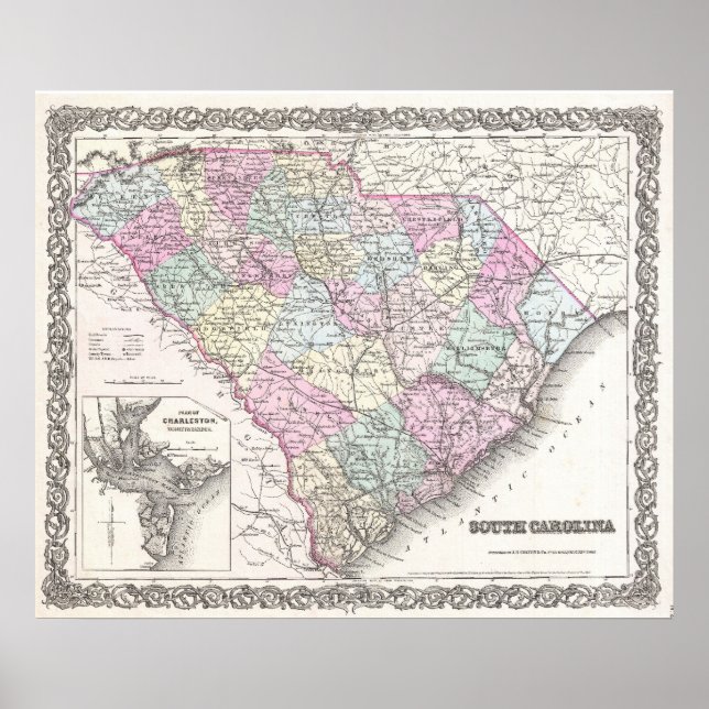 Vintage Map of South Carolina (1855) Poster (Front)