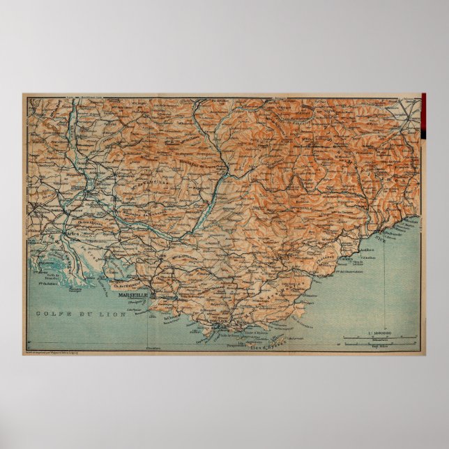Vintage Map of Southern France (1914) Poster (Front)