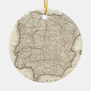 Vintage Map of Spain (1775) Ceramic Tree Decoration