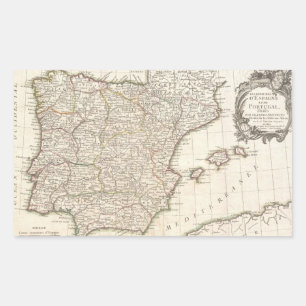 Vintage Map of Spain (1775) Rectangular Sticker