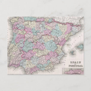 Vintage Map of Spain (1855) Postcard