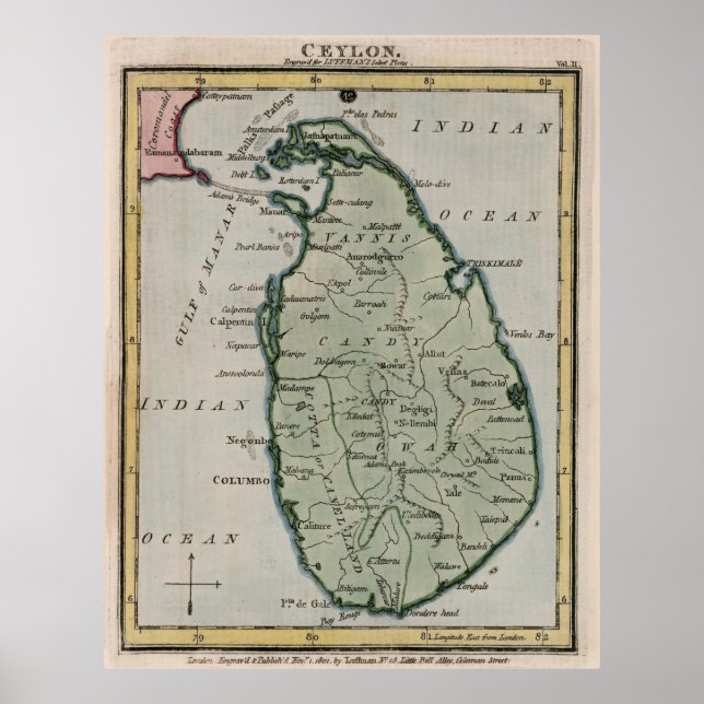 Vintage Map of Sri Lanka (1801) Poster (Front)