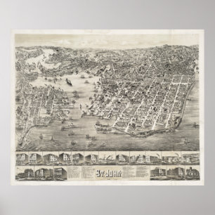 Vintage Map of St. John New Brunswick (1882) Poster