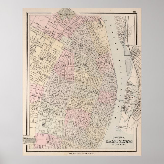 Vintage Map of St Louis MO (1884) Poster (Front)