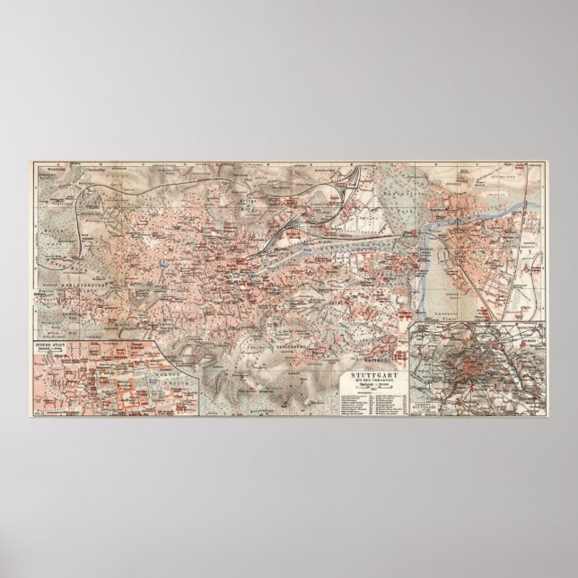 Vintage Map of Stuttgart Germany (1909) Poster (Front)