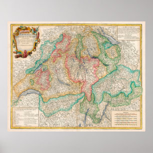 Vintage Map of Switzerland (1755) Poster