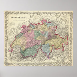 Vintage Map of Switzerland (1856) Poster