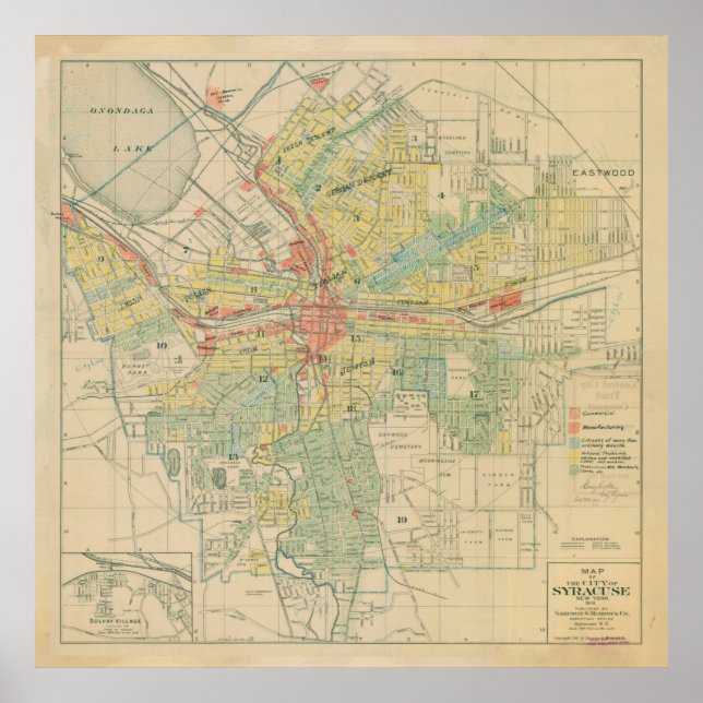 Vintage Map of Syracuse NY (1918) Poster (Front)
