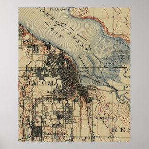 Vintage Map of Tacoma Washington (1895) Poster