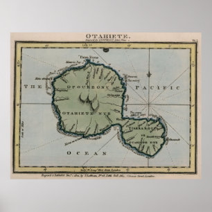 Vintage Map of Tahiti (1800) Poster