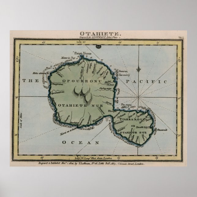 Vintage Map of Tahiti (1800) Poster (Front)