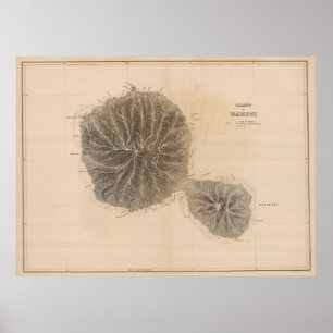 Vintage Map of Tahiti (1845) Poster