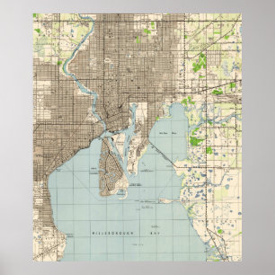 Vintage Map of Tampa Florida (1944) Poster