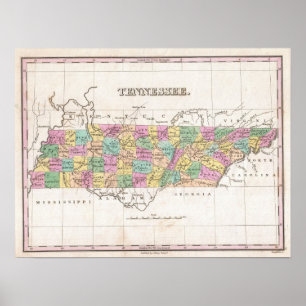 Vintage Map of Tennessee (1827) Poster