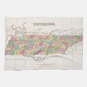 Vintage Map of Tennessee (1827) Tea Towel