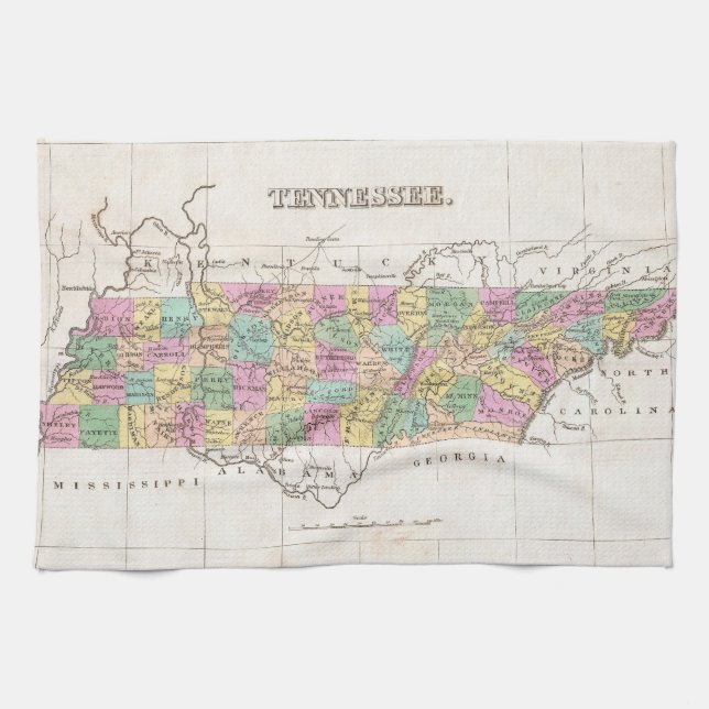 Vintage Map of Tennessee (1827) Tea Towel (Horizontal)