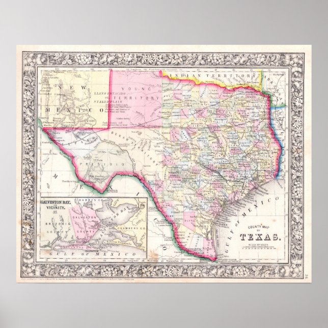 Vintage Map of Texas, 1864 Poster (Front)