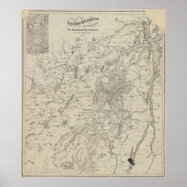 Vintage Map of The Adirondack Mountains (1874) Poster (Front)