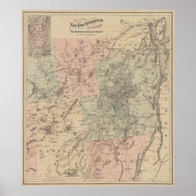 Vintage Map of The Adirondack Mountains (1879) Poster (Front)