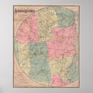 Vintage Map of The Adirondack Mountains (1883) Poster