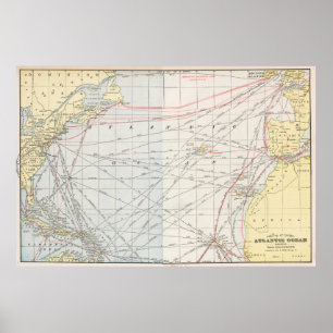 Vintage Map of The Atlantic Ocean (1901) Poster
