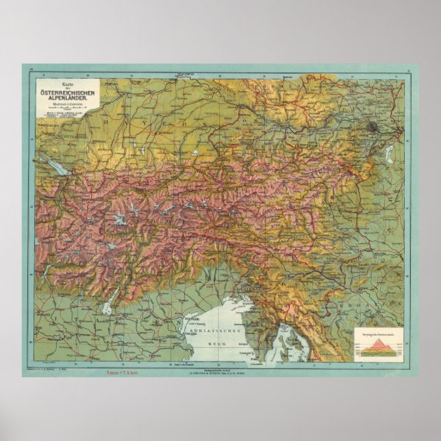 Vintage Map of The Austrian Alps (1916) Poster (Front)